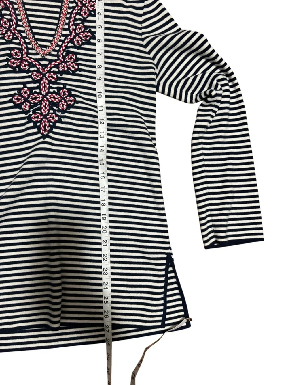 Tory Burch Katama Striped Knit Tunic Top Navy White Cotton Nautical Sz S